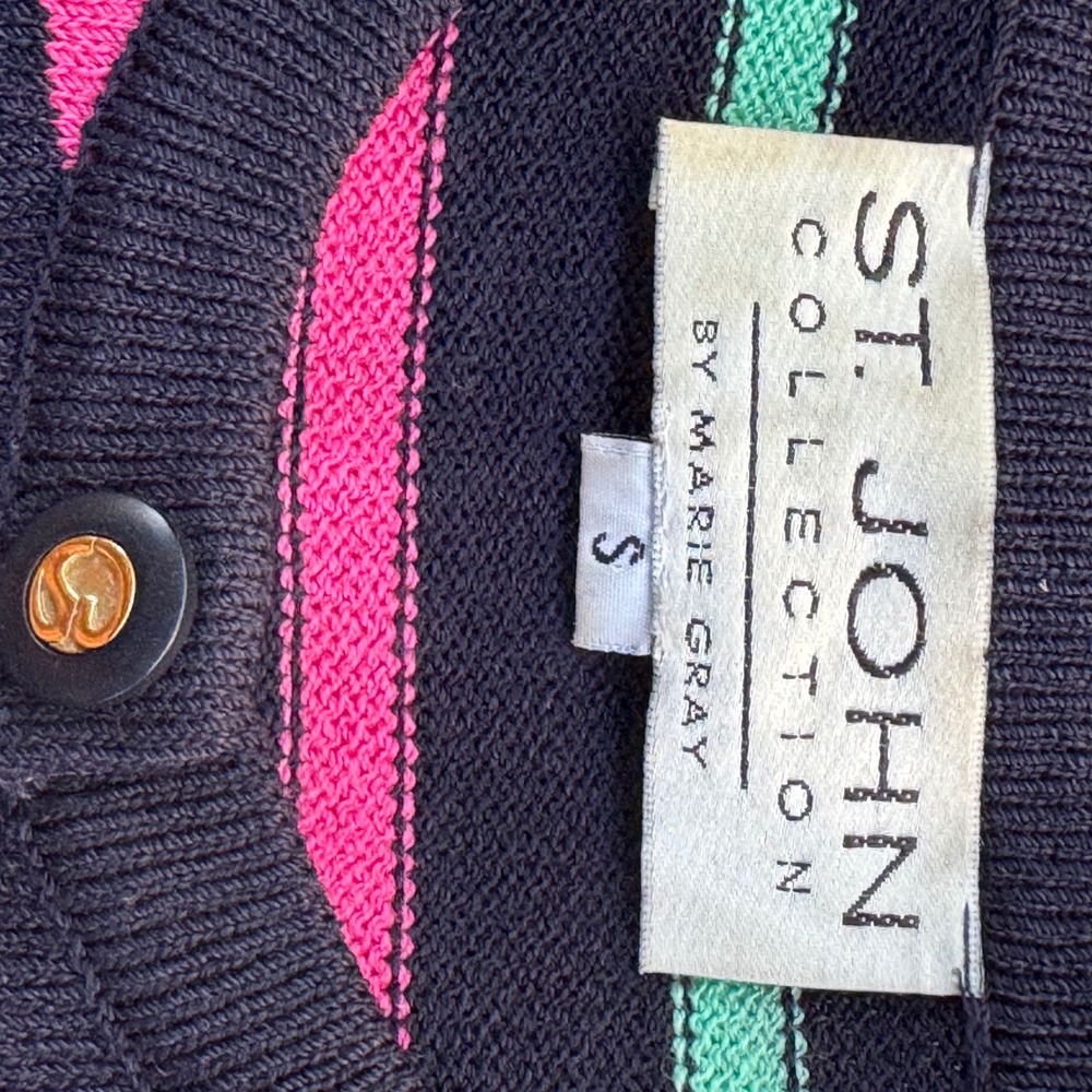 St. John Collection Cardigan Women S Navy Rainbow Stripe Vintage EUC Marie Gray - Picture 3 of 11